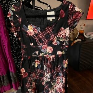 Modcloth Black and Red Floral Midi Dress